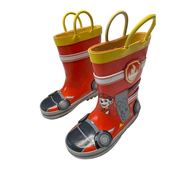 Paw Patrol Braylin Boys 7/8 Firetruck Marshall Character Pull On Rain Boots - Picture 3 of 9